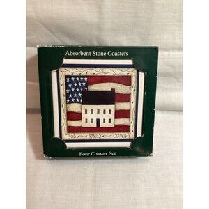 Stone Art The Absorbent Coaster Set of 4 Patriotic Stoneware Trivets Boxed